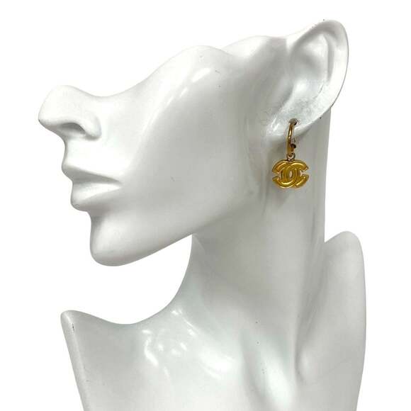 CHANEL Authentic Gold Logo Earrings